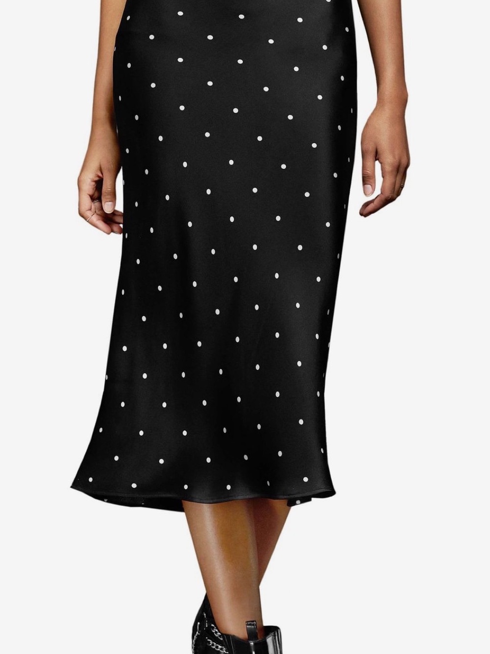 Anine Bing Black Satin Polka Dot Midi Skirt